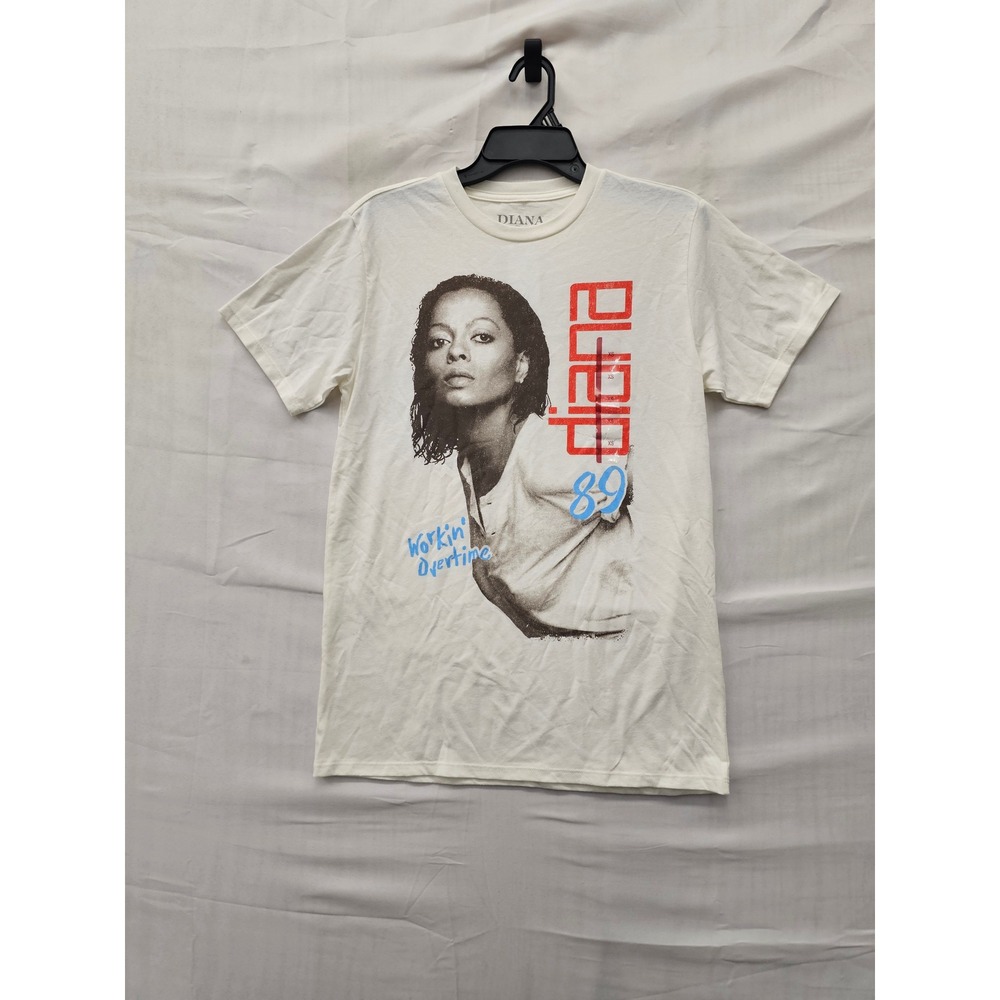Diana Ross Womens Workin Overtime Graphic T-Shirt White Cotton Blend Size XS